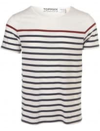 Topman Burgundy And Navy Breton Stripe T-shirt