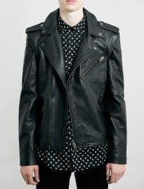 Topman Selected Homme Greaser Black Leather Biker Jacket