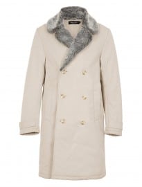 Topman Off White Fur Collar Long Coat