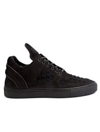Filling Pieces Mens Black Leather And Neoprene Quilted Sneakers