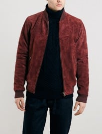 Topman Ltd Laurel Canyon Burgundy Sueded Bomber Jacket