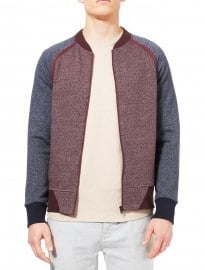 Topman Burgundy And Navy Textured Jersey Bomber Jacket