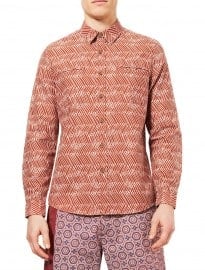 Topman Orange Zig Zag Print Long Sleeve Shirt