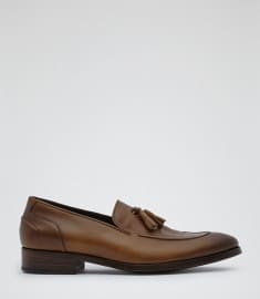 Reiss Culross Hand Finished Tassel Loafers Tan