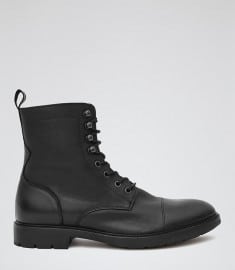 Reiss Pablos Leather Military Boots Black