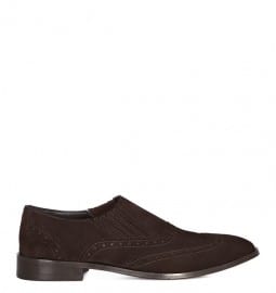 Reiss Cutter Suede Slip On Brogue Detail Loafer Chocolate