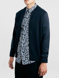 Topman Navy Neoprene Bomber Jacket