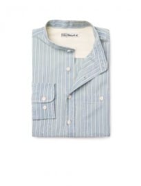 He By Mango Mao Collar Slim-fit Striped Shirt