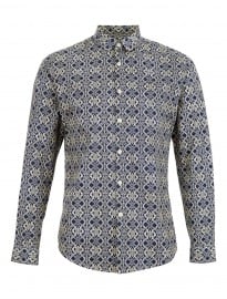 Topman Navy Off-white Baroque Print Long Sleeve Smart Shirt
