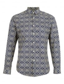 Topman Navy Off-white Baroque Print Long Sleeve Smart Shirt