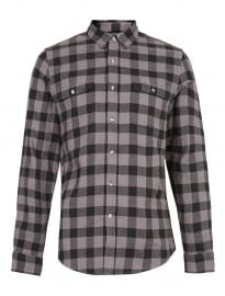 Topman Grey And Black Brushed Gingham Long Sleeve Flannel Shirt