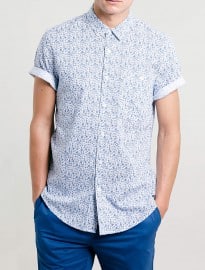 Topman White And Blue Floral Short Sleeve Shirt
