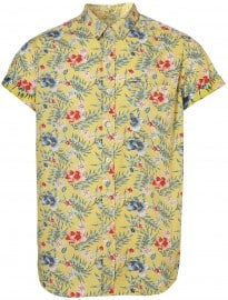 Topman Yellow Acid Floral Pattern Short Sleeve Shirt