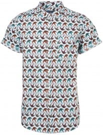 Topman Blue Swallow Pattern Short Sleeve Shirt