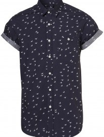 Topman Blue Swallow Pattern Short Sleeve Shirt