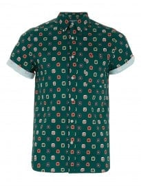 Topman Green Badge Print Short Sleeve Shirt
