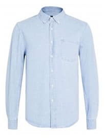 Topman Blue Bleach Denim Long Sleeve Shirt