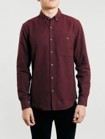 Topman Burgundy Brushed Oxford Flannel Shirt