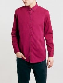 Topman Washed Bright Pink Twill Long Sleeve Shirt