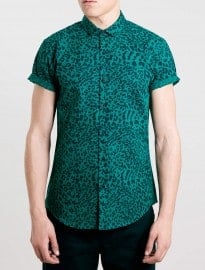 Topman Green Short Sleeve Leopard Print Smart Shirt