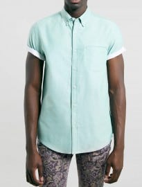 Topman Green Contrast Oxford Shirt