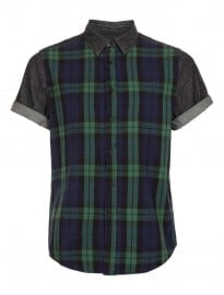 Topman Black Tartan Contrast Short Sleeve Denim Shirt