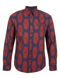 Topman Red Navy Paisley Print Long Sleeve Shirt