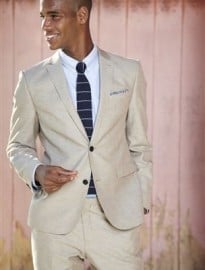 Stone Cotton Linen Mix Slim Fit Suit