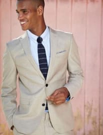 Stone Cotton Linen Mix Slim Fit Suit