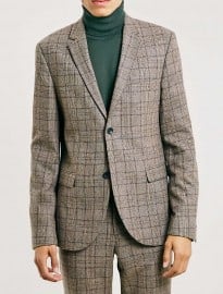 Topman Brown Check Skinny Suit Jacket