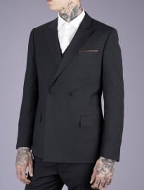 Topman Navy Hopsack Double Breasted Suit Jacket