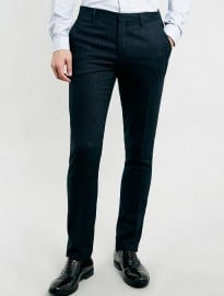 Topman Navy Tweed Suit Trousers