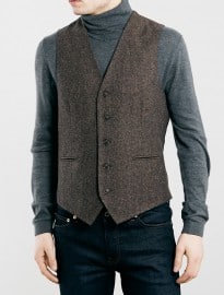 Topman Brown Textured Waistcoat