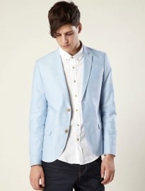 Topman Blue Oxford Skinny Blazer