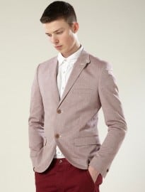 Topman Berry Chambray Skinny Blazer