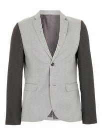 Topman Grey Contrast Sleeve Skinny Blazer