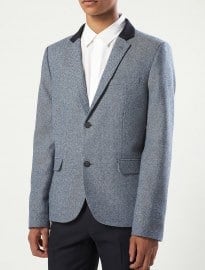 Topman Blue Herringbone Heritage Blazer