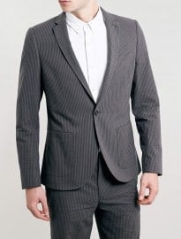 Topman Grey Seersucker Stripe Blazer