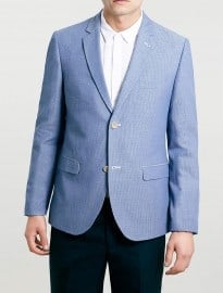 Topman Blue Textured Oxford Skinny Fit Blazer