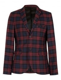 Topman Burgundy Tartan Skinny Blazer