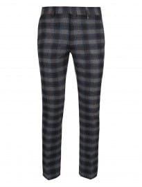 Topman Charcoal And Blue Checked Skinny Trousers