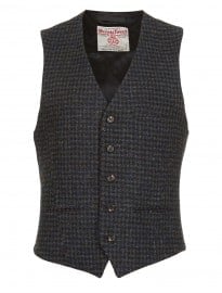 Topman Harris Tweed Navy Houndstooth Waistcoat
