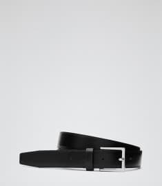 Reiss Danton Formal Suit Belt With Feather Edge Black