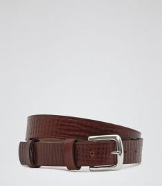 Reiss Huie Textured Leather Belt Tabacco