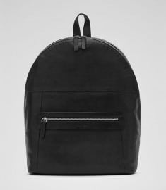 Reiss Raza Leather Backpack Black