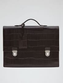Reiss Patas Textured Leather Briefcase Dark Brown