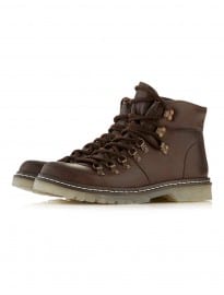 Topman Brown Leather Hiker Cleated Boots
