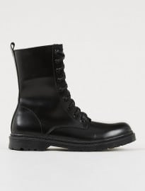 Topman Tmd Hi Boot Black Leather Hi-leg Military-look Lace Boot