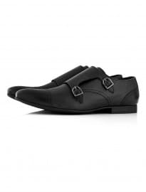 Topman Black Leather Monk Shoes