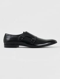 Topman Saxon Black Leather Monk Shoes